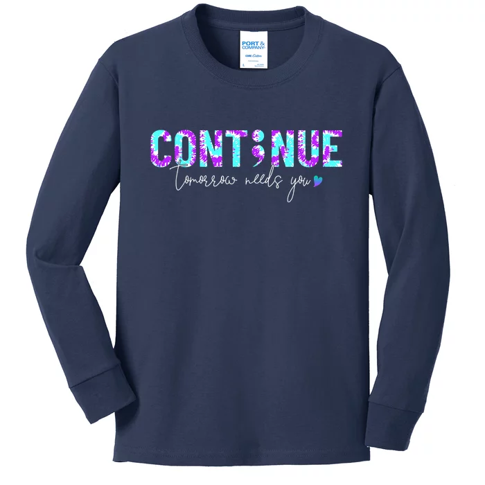 Continue Suicide Prevention Awareness Tie Dye Semicolon Kids Long Sleeve Shirt