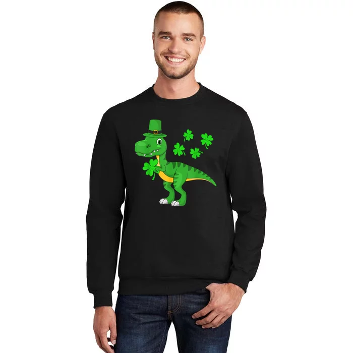 Cute St Patricks Day Dinosaur Shamrock Leprechaun Hat Tall Sweatshirt