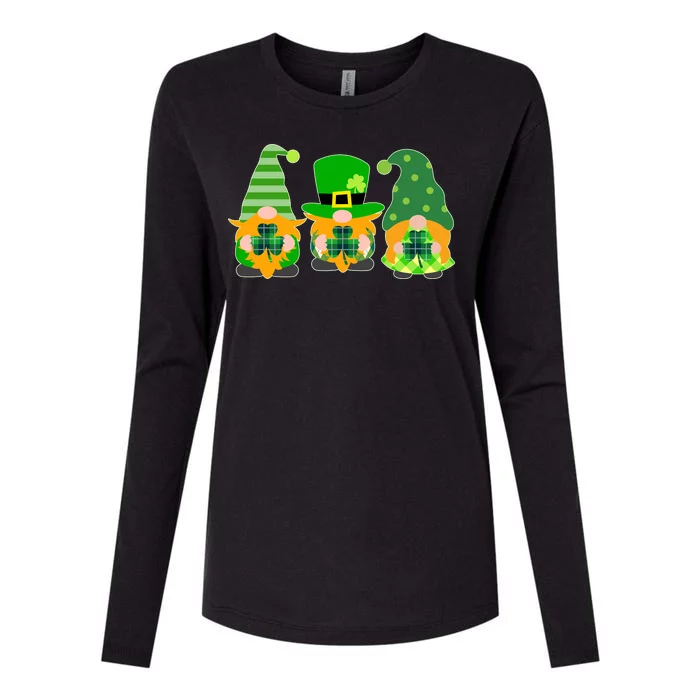 Cute St Patrick's Day Shamrock Gnomes Multi Patterns Womens Cotton Relaxed Long Sleeve T-Shirt