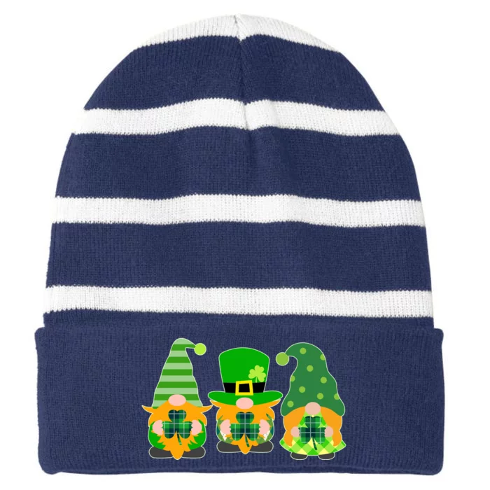 Cute St Patrick's Day Shamrock Gnomes Multi Patterns Striped Beanie with Solid Band