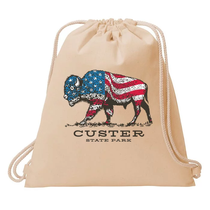 Custer State Park South Dakota Buffalo Roundup Patriotic Drawstring Bag