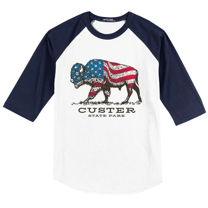 Custer State Park South Dakota Buffalo Roundup Patriotic Baseball Sleeve Shirt