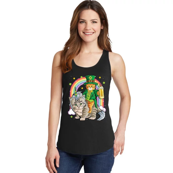 Cat St Patricks Day Leprechaun Riding Caticorn Unicorn Ladies Essential Tank