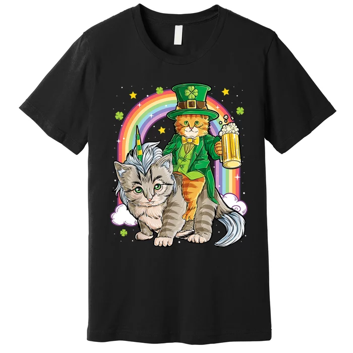 Cat St Patricks Day Leprechaun Riding Caticorn Unicorn Premium T-Shirt