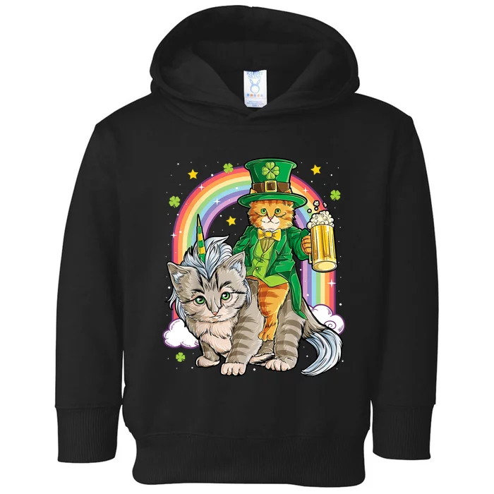 Cat St Patricks Day Leprechaun Riding Caticorn Unicorn Toddler Hoodie