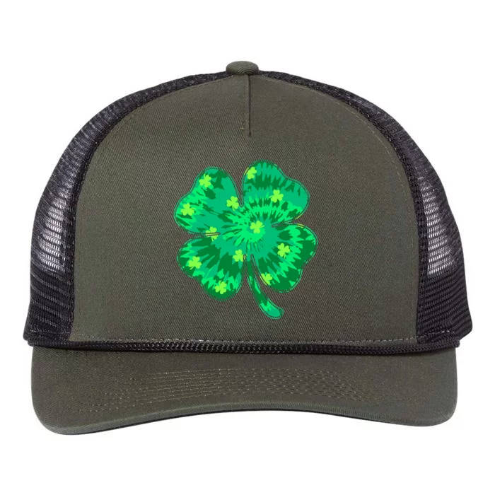 Cute St Patricks Day Tie Dye Shamrock Clover Retro Rope Trucker Hat Cap