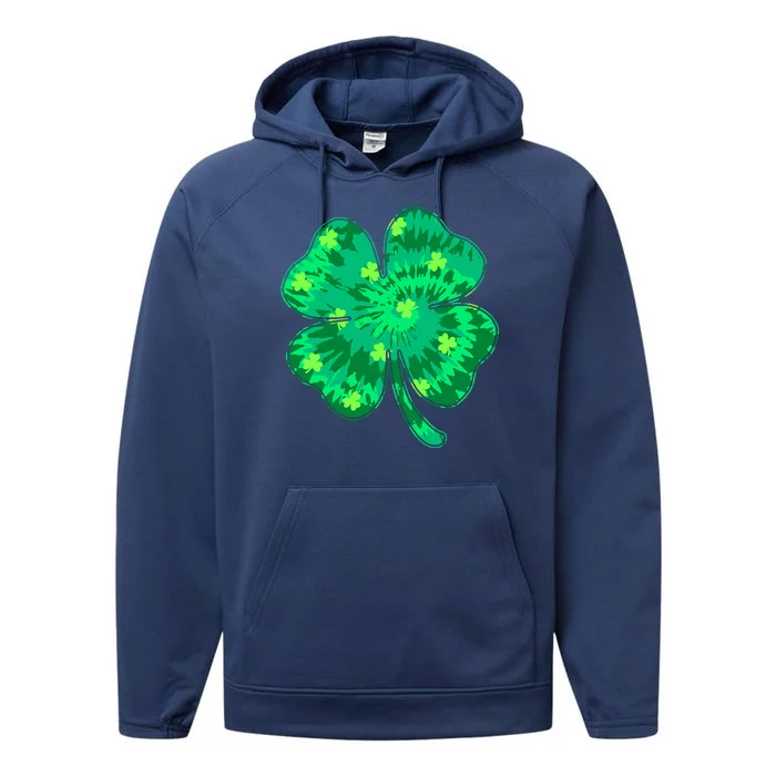 Cute St Patricks Day Tie Dye Shamrock Clover Performance Fleece Hoodie