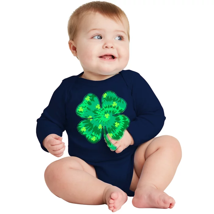 Cute St Patricks Day Tie Dye Shamrock Clover Baby Long Sleeve Bodysuit