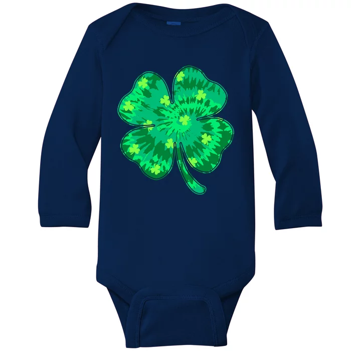 Cute St Patricks Day Tie Dye Shamrock Clover Baby Long Sleeve Bodysuit