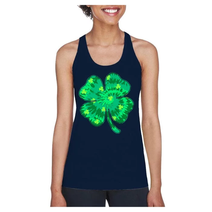 Cute St Patricks Day Tie Dye Shamrock Clover Women's Racerback Tank