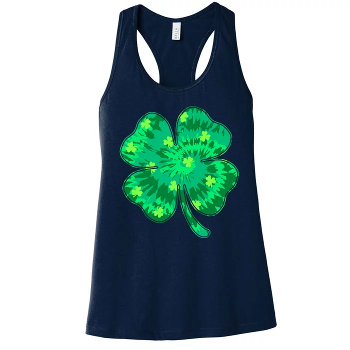 Cute St Patricks Day Tie Dye Shamrock Clover Women's Racerback Tank