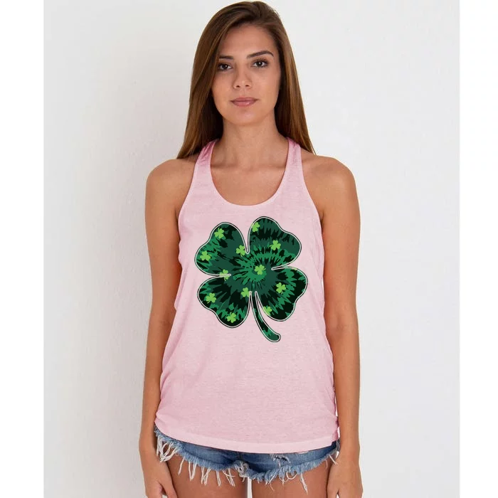 Cute St Patricks Day Tie Dye Shamrock Clover Women's Knotted Racerback Tank