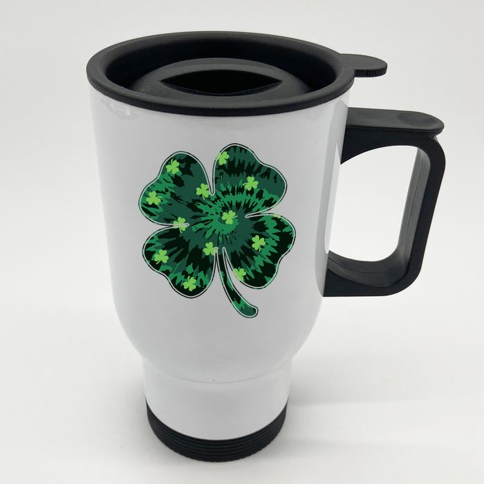 Cute St Patricks Day Tie Dye Shamrock Clover Front & Back Stainless Steel Travel Mug