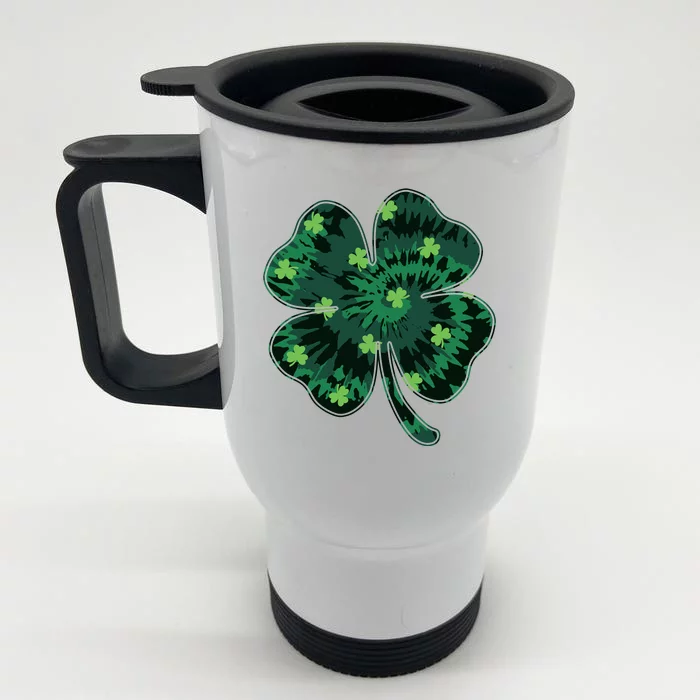 Cute St Patricks Day Tie Dye Shamrock Clover Front & Back Stainless Steel Travel Mug