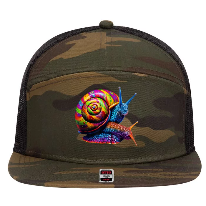 Colorful Snail Pop Art 7 Panel Mesh Trucker Snapback Hat