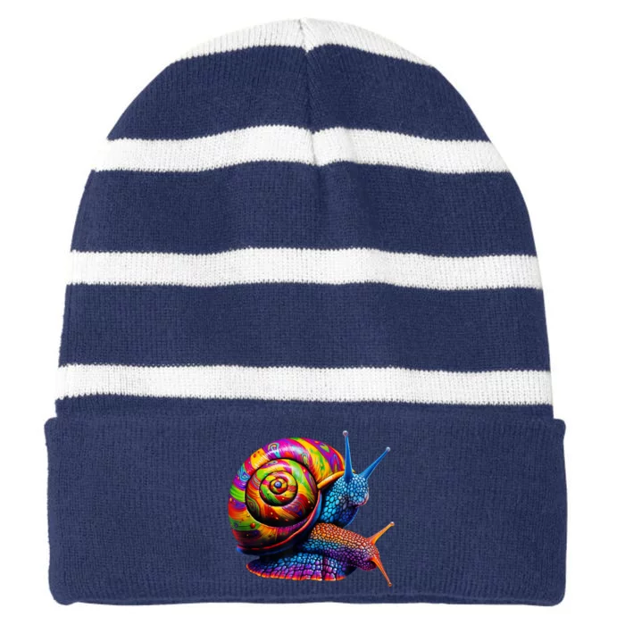 Colorful Snail Pop Art Striped Beanie with Solid Band