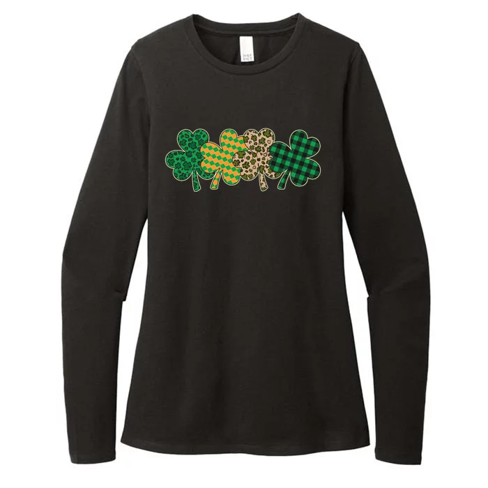 Cute St Patrick's Day Patterns Shamrock Clovers Womens CVC Long Sleeve Shirt