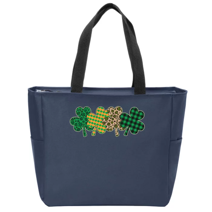 Cute St Patrick's Day Patterns Shamrock Clovers Zip Tote Bag