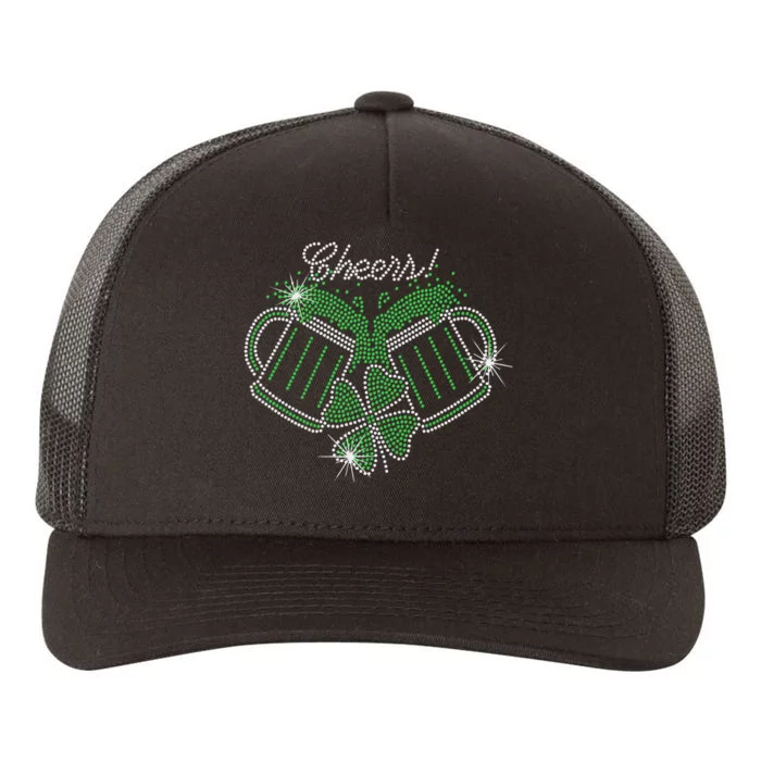 Cheers St Patricks Day Drink Beer Bling Rhinestone Shamrock Yupoong Adult 5-Panel Trucker Hat