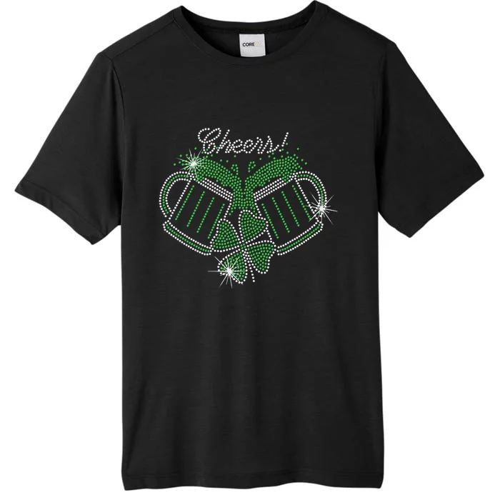 Cheers St Patricks Day Drink Beer Bling Rhinestone Shamrock ChromaSoft Performance T-Shirt