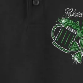 Cheers St Patricks Day Drink Beer Bling Rhinestone Shamrock Dry Zone Grid Performance Polo