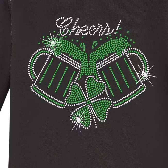 Cheers St Patricks Day Drink Beer Bling Rhinestone Shamrock Baby Long Sleeve Bodysuit