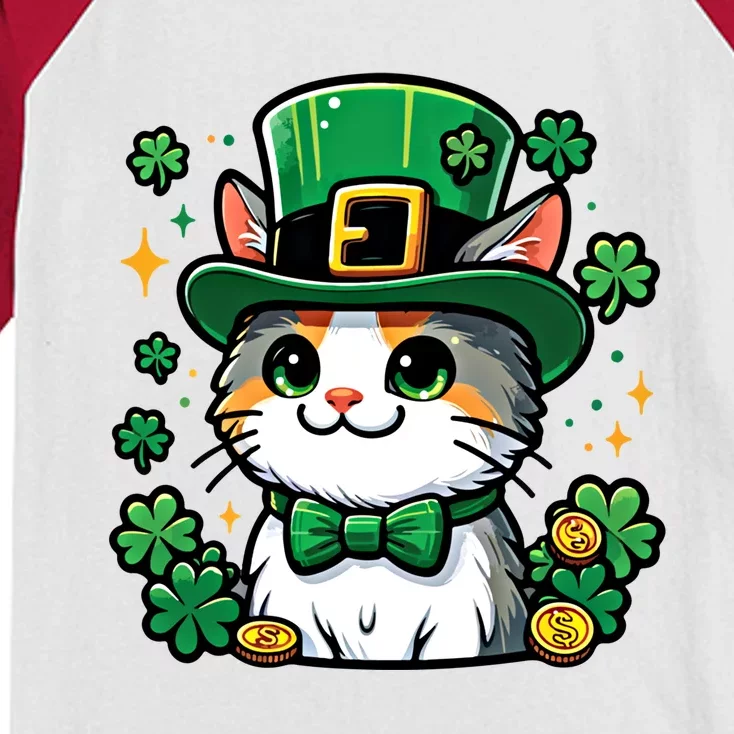 Cat St Patrick Day Lucky Irish Shamrock Cat Leprechaun Meaningful Gift Kids Colorblock Raglan Jersey