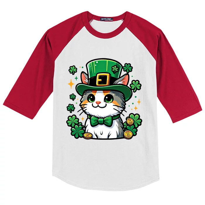 Cat St Patrick Day Lucky Irish Shamrock Cat Leprechaun Meaningful Gift Kids Colorblock Raglan Jersey