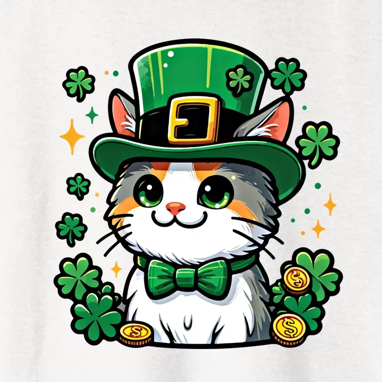 Cat St Patrick Day Lucky Irish Shamrock Cat Leprechaun Meaningful Gift Women's Crop Top Tee