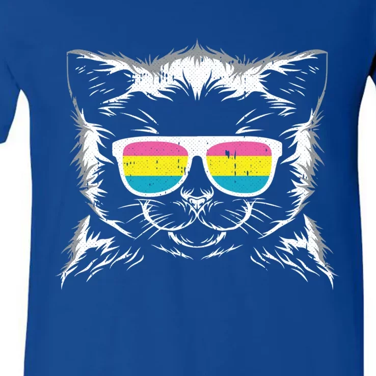 Cat Sunglasses Pansexual Pride Kitten Lgbtq Proud Ally Gift V-Neck T-Shirt