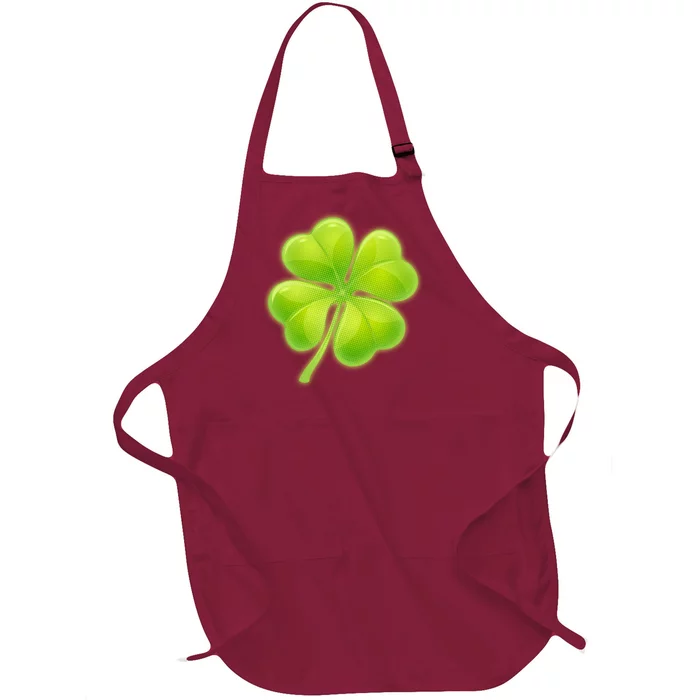 Cute St Patricks Day Lucky Glowing Shamrock Clover Full-Length Apron With Pocket