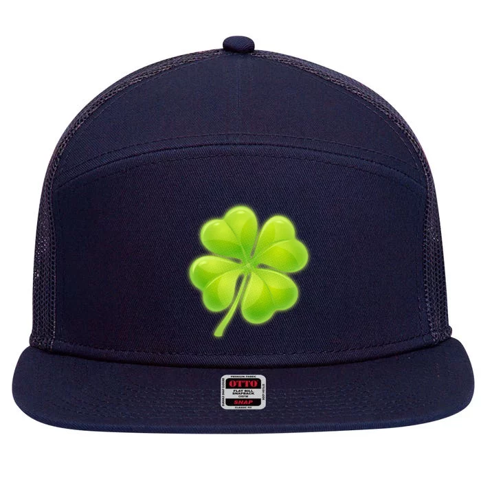 Cute St Patricks Day Lucky Glowing Shamrock Clover 7 Panel Mesh Trucker Snapback Hat