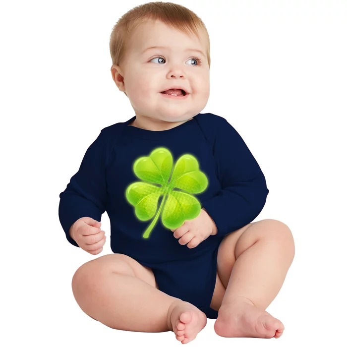 Cute St Patricks Day Lucky Glowing Shamrock Clover Baby Long Sleeve Bodysuit