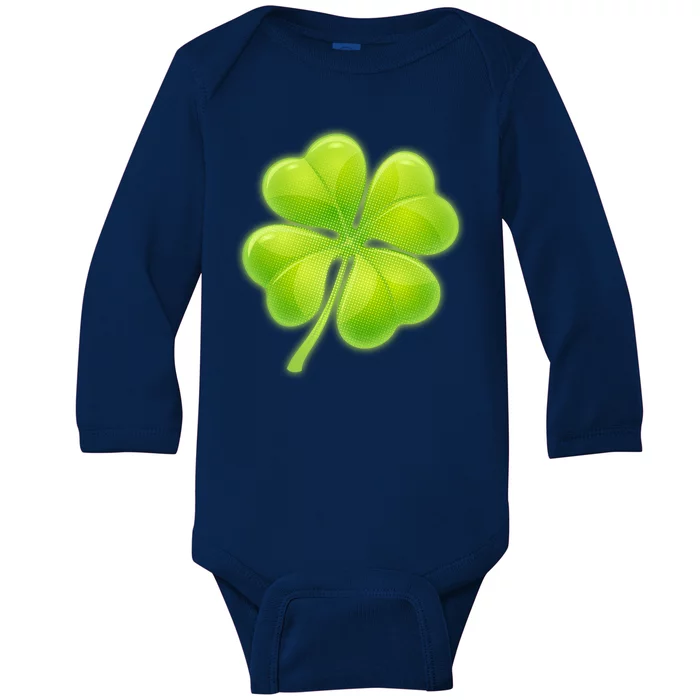 Cute St Patricks Day Lucky Glowing Shamrock Clover Baby Long Sleeve Bodysuit