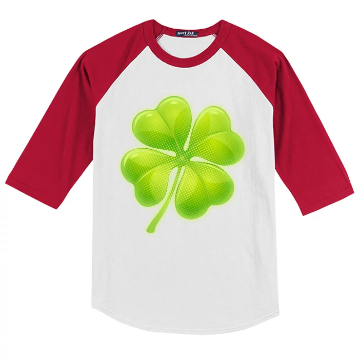 Cute St Patricks Day Lucky Glowing Shamrock Clover Kids Colorblock Raglan Jersey