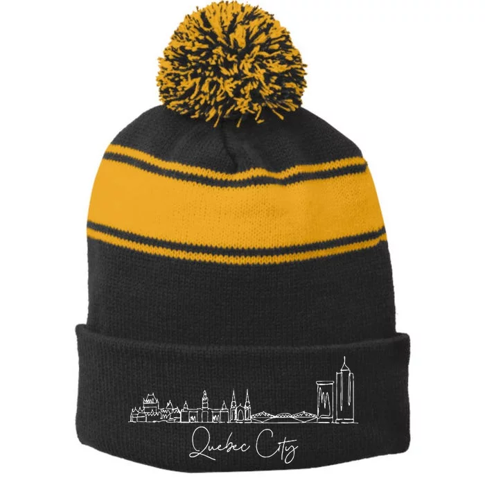 City Skyline Quebec Canada Stripe Pom Pom Beanie