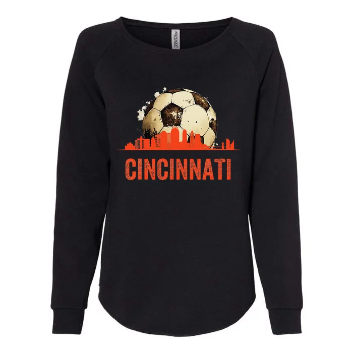 Cincinnati Soccer Queen City Skyline Futbol Fan Womens California Wash Sweatshirt