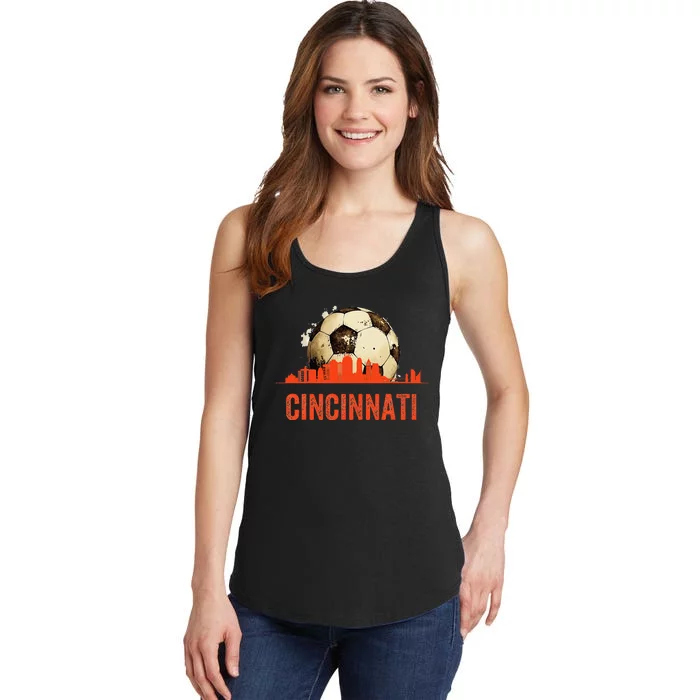 Cincinnati Soccer Queen City Skyline Futbol Fan Ladies Essential Tank