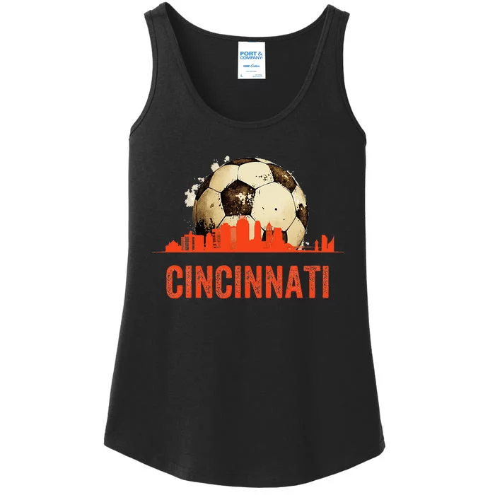 Cincinnati Soccer Queen City Skyline Futbol Fan Ladies Essential Tank