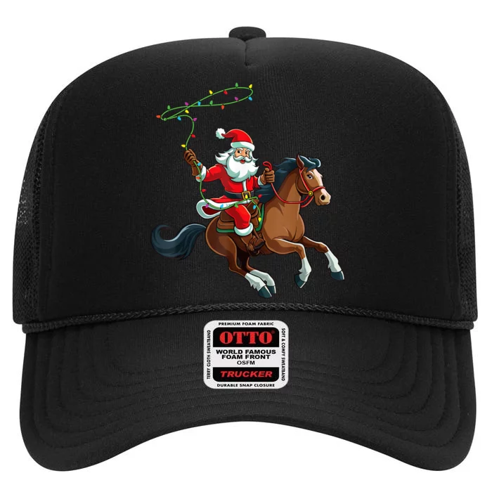 Cowboy Santa Riding A Horse Christmas Funny High Crown Mesh Trucker Hat