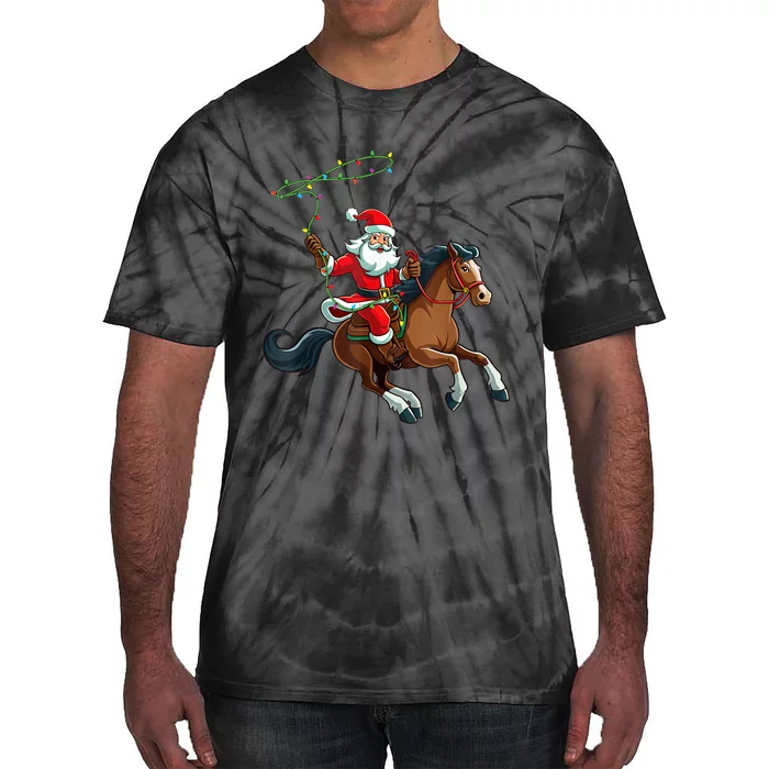 Cowboy Santa Riding A Horse Christmas Funny Tie-Dye T-Shirt