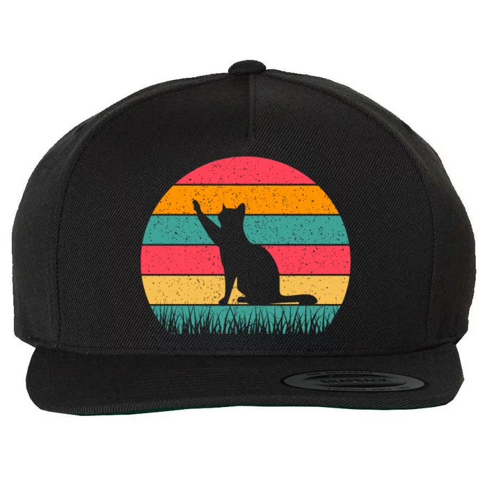 Cat Sunset Retro Vintage Wool Snapback Cap