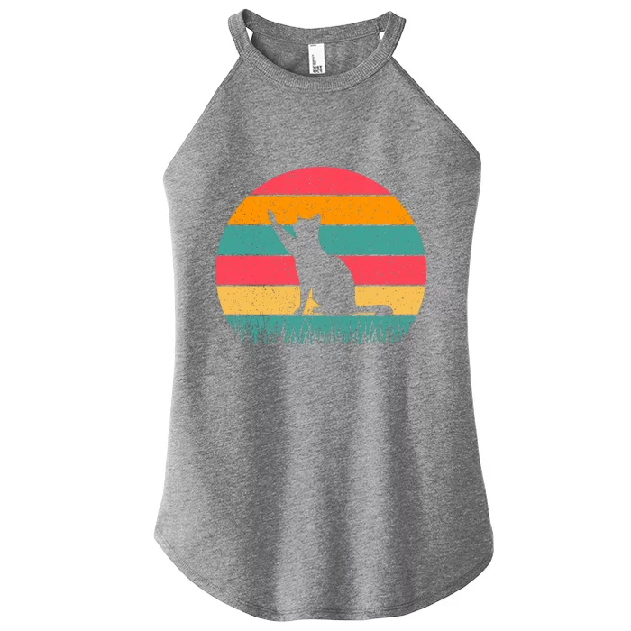 Cat Sunset Retro Vintage Women’s Perfect Tri Rocker Tank