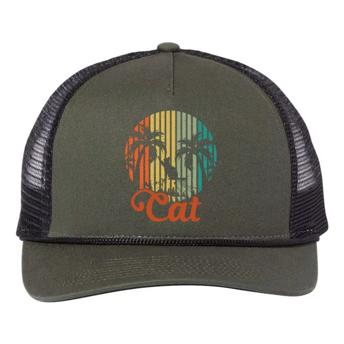 Cat Sunset Retro Vintage Retro Rope Trucker Hat Cap