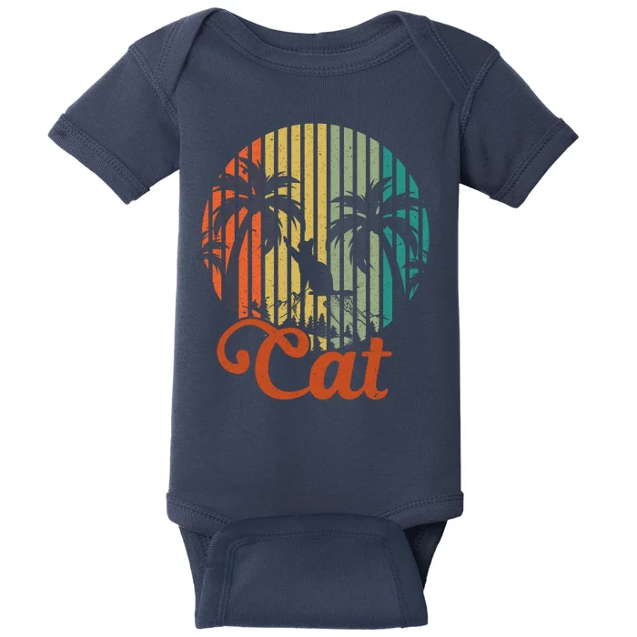 Cat Sunset Retro Vintage Baby Bodysuit