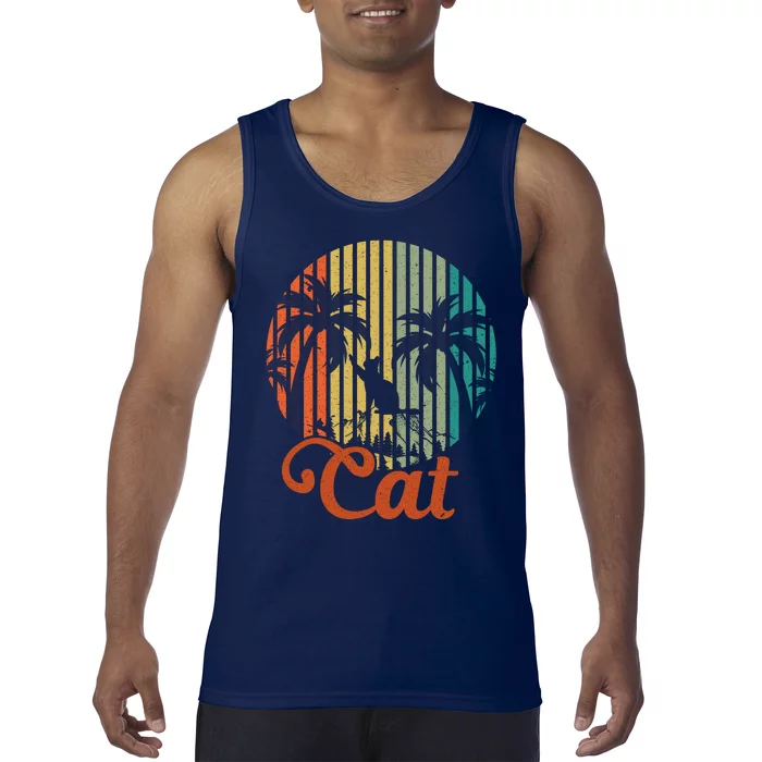 Cat Sunset Retro Vintage Tank Top