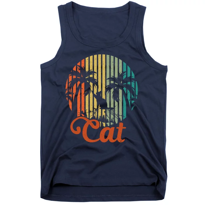 Cat Sunset Retro Vintage Tank Top