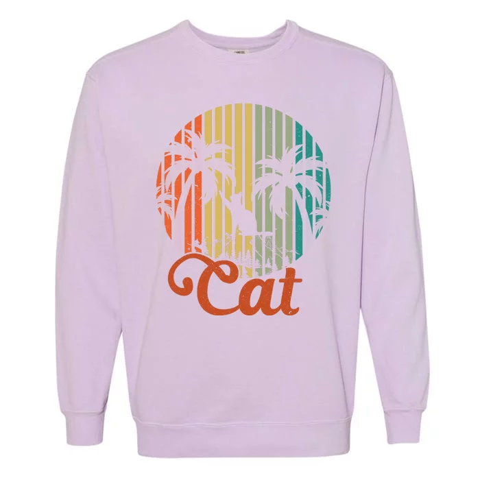 Cat Sunset Retro Vintage Garment-Dyed Sweatshirt