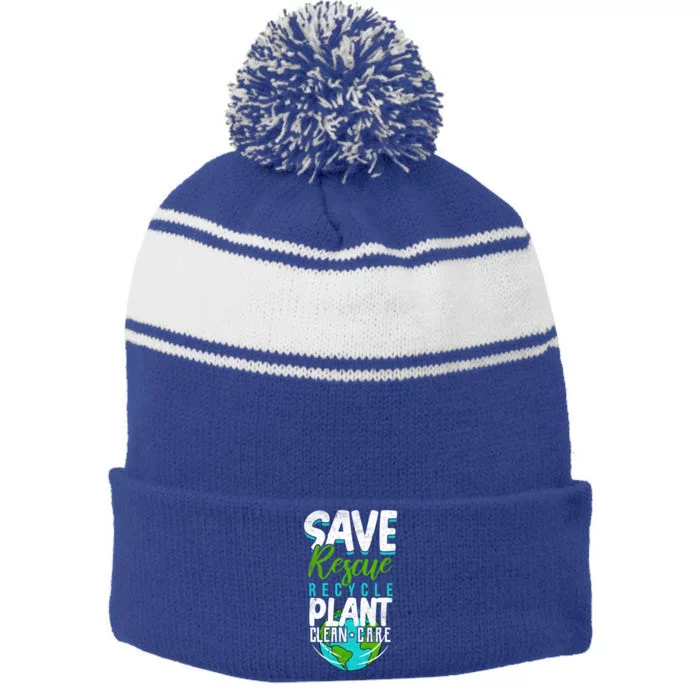 Cute Save Rescue Recycle Plant Clean Care Earth Day Gift Stripe Pom Pom Beanie