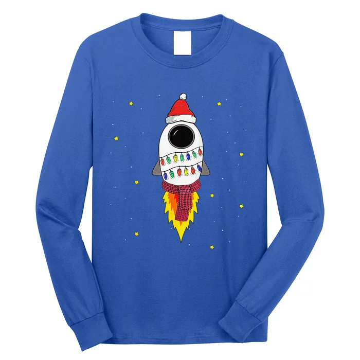 Christmas Space Rocket Pajama Top Santa Space Themed Long Sleeve Shirt